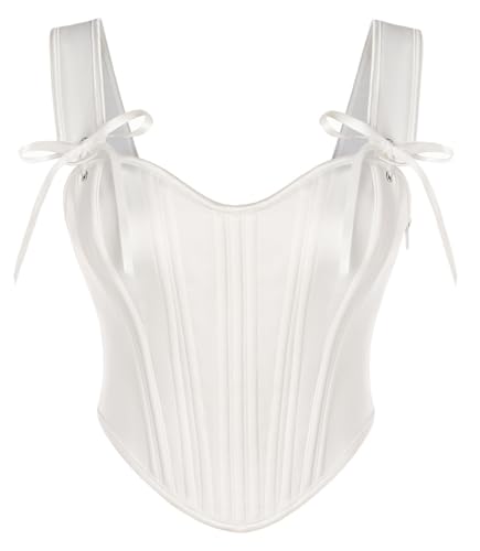 Mittelalter Crop Top Vollbrust Korsett Top Damen Gothic Steampunk Cosplay Kostüme Weiß Satin Shapewear 42 von SCARLET DARKNESS