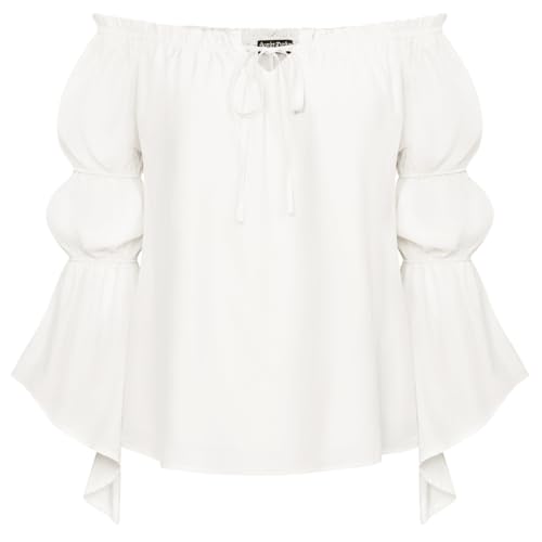 SCARLET DARKNESS Mittelalter Damen Carmenbluse Elegant mit Rüschen Casual Country Corsagenbluse Weiß S von SCARLET DARKNESS