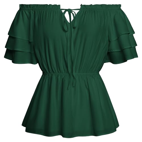 SCARLET DARKNESS Mittelalter Damen Rüschenbluse Elegant Lace Up Country Dirndl Bluse Dunkelgrün L von SCARLET DARKNESS