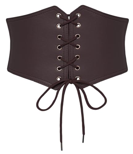 SCARLET DARKNESS Mittelalter Gürtel Damen Lace-up Elastischer Bund Tied Waspie Breit Piraten Gürtel Kaffee L von SCARLET DARKNESS