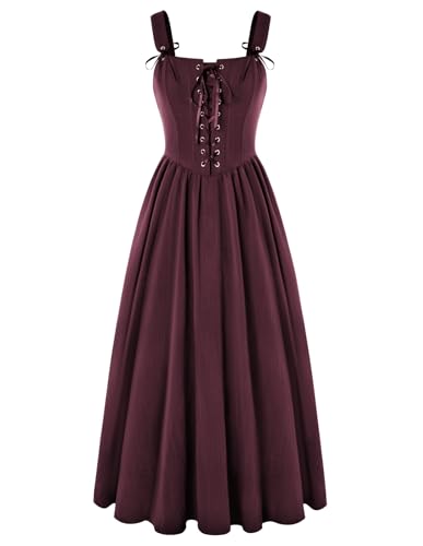 SCARLET DARKNESS Mittelalter Kleid Damen Lang Ärmellos Renaissance Corsagenkleid Fasching Karneval Boho Vintage Maxikleid Weinrot L von SCARLET DARKNESS