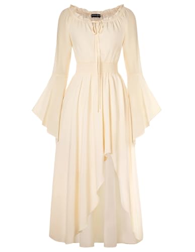 SCARLET DARKNESS Mittelalter Kleid Damen Schulterfrei Glockenärmel 2026 Sommerkleid Elegante Maxikleid für Hochzeit Aprikose L von SCARLET DARKNESS