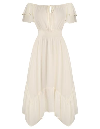 SCARLET DARKNESS Mittelalter Kleid Sommerkleid Damen 2025 Lang Vintage Viktorianisches MaxiKleid mit Schnürung Aprikose XXL von SCARLET DARKNESS