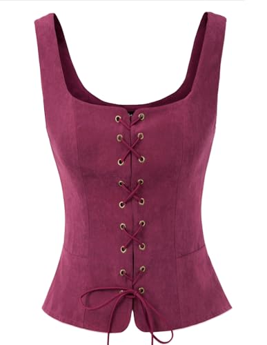 SCARLET DARKNESS Mittelalter Kleidung Damen Weste Elegante Wildleder Weihnachten Party Weste Rose Rot S von SCARLET DARKNESS