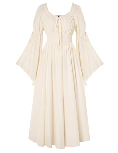 SCARLET DARKNESS Mittelalter Langes Schulterfrei Damen Kleid Viktorianisch Quadratischer Hals Glockenärmel Kleider Aprikose XL von SCARLET DARKNESS