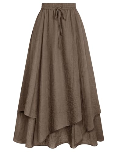 SCARLET DARKNESS Mittelalter Maxirock Damen Vintage Lang Trachtenrock Unregelmäßige Saum Boho Rüschenrock mit Kordelzug Braun M von SCARLET DARKNESS