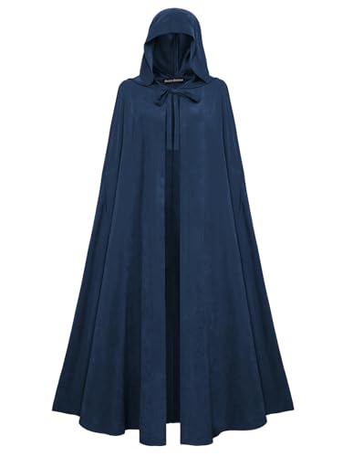 SCARLET DARKNESS Mittelalter Umhang mit Kapuze Unisex Maxi Umhang Festlich Hexe Cape Mantel Ozeanblau von SCARLET DARKNESS