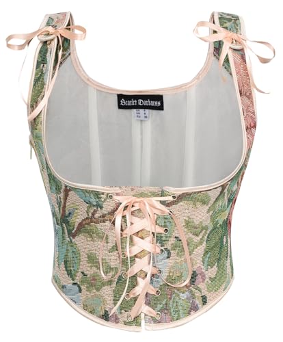 SCARLET DARKNESS Mittlalter Damen Korsett Weste Lace-up vorne U-Ausschnitt Retro Bustier Blumen Aprikose 38 von SCARLET DARKNESS