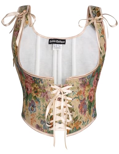 SCARLET DARKNESS Mittlalter Damen Korsett Weste Lace-up vorne Unterbrust Retro Bustier Aprikose Ölgemälde-Druck 38 von SCARLET DARKNESS
