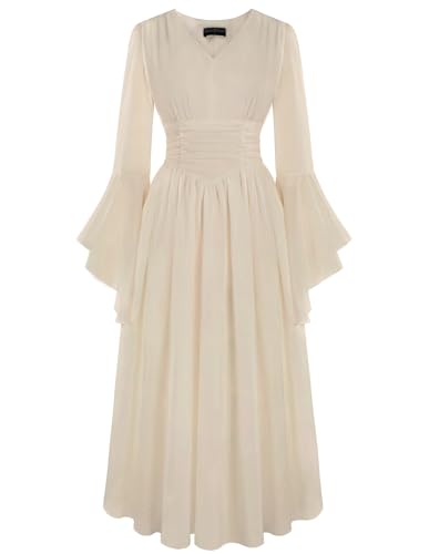 SCARLET DARKNESS Piratenkostüm Damen Renaissance Kleider Mittelalter Langarm Korsett Maxikleid Festliche Kleider Trachtenkleid Aprikose S von SCARLET DARKNESS