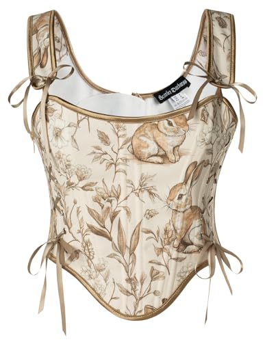 SCARLET DARKNESS Ren Faire Damen Cosplay Köstum mit Reißverschluss Milkmaid Brust Weste Khaki Blumen 46 von SCARLET DARKNESS