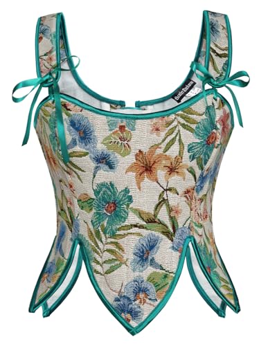 SCARLET DARKNESS Ren Faire Damen Korsagen Bustiers Cosplay Halloween Karneval Brust Weste Blau Grün Blumen 44 von SCARLET DARKNESS