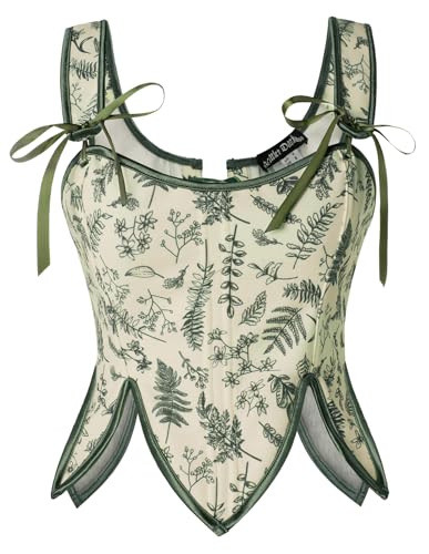 SCARLET DARKNESS Ren Faire Damen Korsagen Bustiers Cosplay Halloween Karneval Brust Weste Grün Blumen 44 von SCARLET DARKNESS