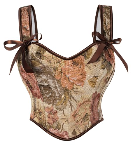 SCARLET DARKNESS Renaissance Damen Corset Top Lace-up Floral Cosplay Bustier Retro Corsage Dunkelaprikose 44 von SCARLET DARKNESS