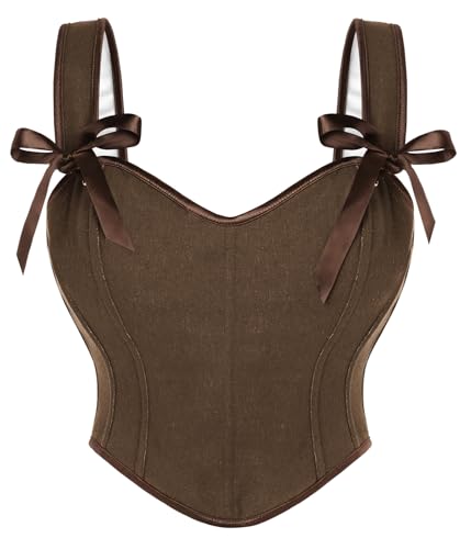 SCARLET DARKNESS Renaissance Damen Corset Top Lace-up Floral Cosplay Bustier Retro Corsage Dunkelbraun 44 von SCARLET DARKNESS