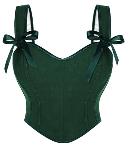 SCARLET DARKNESS Renaissance Damen Corset Top Lace-up Floral Cosplay Bustier Retro Corsage Dunkelgrün 44 von SCARLET DARKNESS