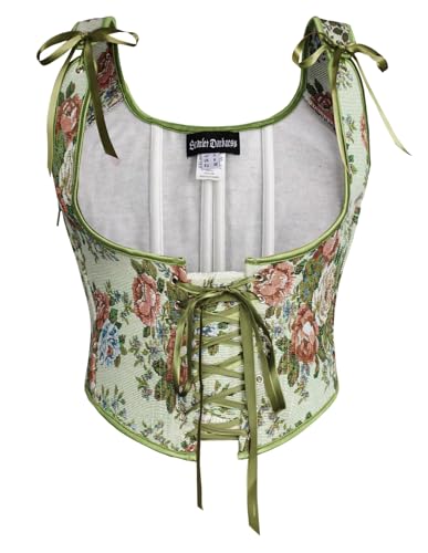 SCARLET DARKNESS Renaissance Damen Corset Top Lace-up Unterbrust Korsett Party Bustier Grün Blumen 44 von SCARLET DARKNESS