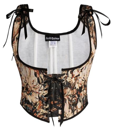 SCARLET DARKNESS Renaissance Damen Corset Top U-Neck Unterbrust Cosplay Bustier Schwarz Blumen 44 von SCARLET DARKNESS