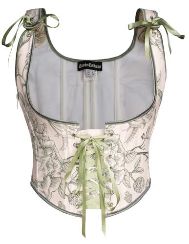 SCARLET DARKNESS Renaissance Damen Corset Top Unterbrust Blumendruck Cosplay Bustier Aprikose-Grün 44 von SCARLET DARKNESS