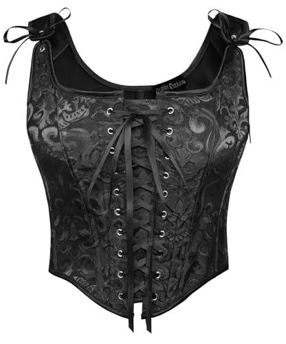 SCARLET DARKNESS Renaissance Damen Mittelalter Mieder Vintage mit Schnürung Öse Fishbone Weste Schwarz Jacquard 38 von SCARLET DARKNESS