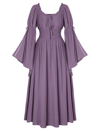 SCARLET DARKNESS Renaissance Langes Kleid Damen Viktorianisches Glockenärmel Quadratischer Ausschnitt Kleider Lila XXL von SCARLET DARKNESS