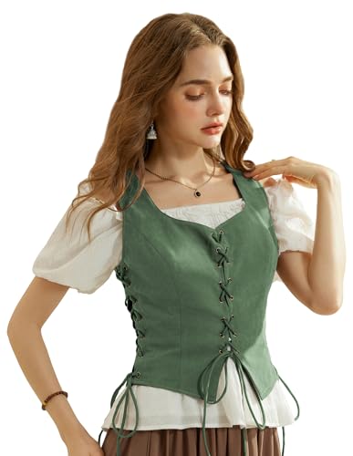 SCARLET DARKNESS Renaissance Trachtenmieder Cosplay Show Weste Damen Mittelalter Weste Olivgrün XL von SCARLET DARKNESS