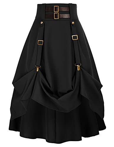 Retro Damen Rockabily einstellbare Frontlänge mit Schnalle und Riemen Gothic Steampunk Schwarz L von SCARLET DARKNESS