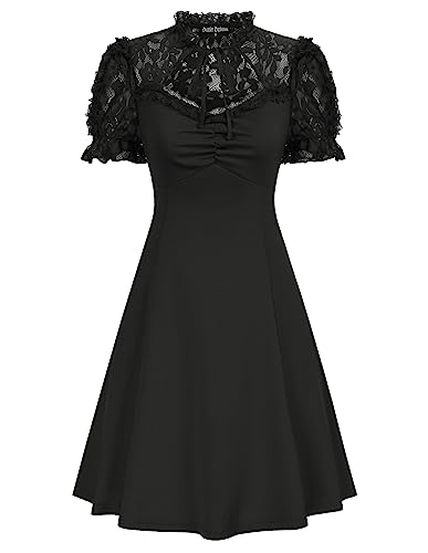 SCARLET DARKNESS Sommer Cocktailkleid Spitzen Patchwork Kurzarm Festlich Rokoko Vintage Kleid Schwarz Puffärmel XXL von SCARLET DARKNESS