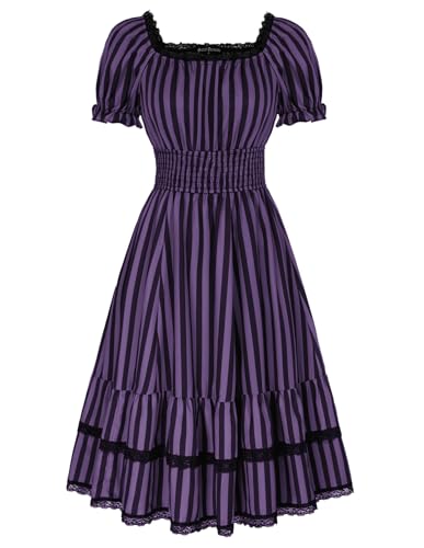 Steampunk Damen Corsagenkleid Quadratischer Kragen mit Rüschen Midikleid Lila Schwarz M von SCARLET DARKNESS