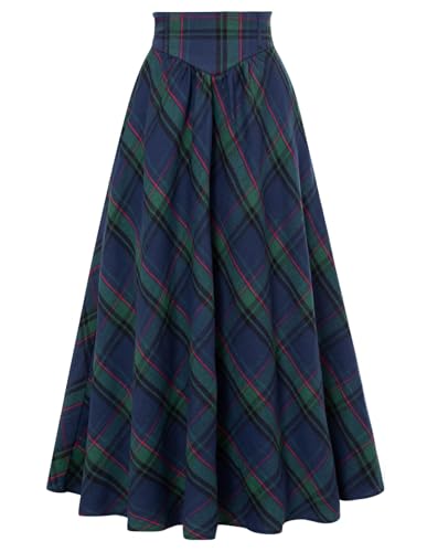 SCARLET DARKNESS Steampunk Damen Piratenkostüm Halloween Karneval Fasching Party Faltenrock Blau Grün Plaid XL von SCARLET DARKNESS