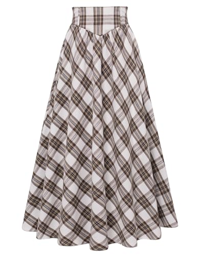 SCARLET DARKNESS Steampunk Damen Piratenkostüm Halloween Karneval Fasching Party Faltenrock Weiß Braun Plaid XL von SCARLET DARKNESS