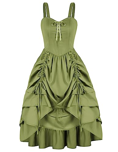 SCARLET DARKNESS Steampunk Kleid Damen Ärmellos Schnürung mit Kordelzug Rockabilly Hochzeitskleid XL Hellgrün von SCARLET DARKNESS