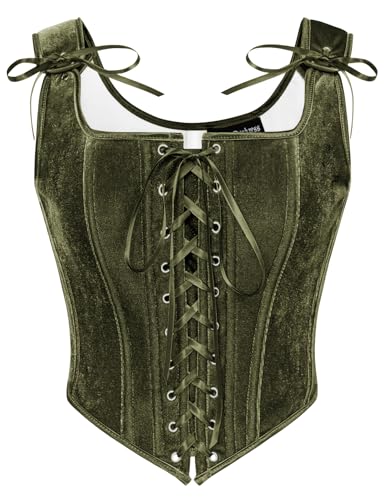 SCARLET DARKNESS Steampunk Wikinger Korsett Bauchweg Halloween Karneval Fasching Samt Bustier Olivgrün 42 von SCARLET DARKNESS