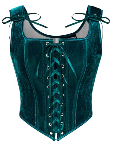 SCARLET DARKNESS Steampunk Wikinger Korsett Bauchweg Halloween Karneval Fasching Samt Bustier Pfauenblau 42 von SCARLET DARKNESS