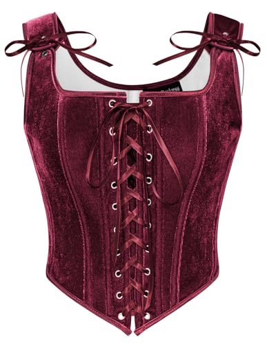 SCARLET DARKNESS Steampunk Wikinger Korsett Bauchweg Halloween Karneval Fasching Samt Bustier Rotwein 42 von SCARLET DARKNESS
