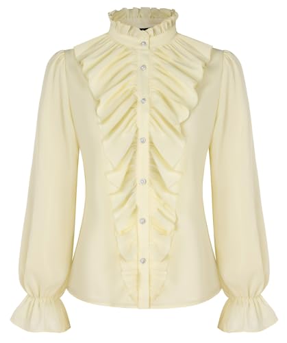 SCARLET DARKNESS Viktorianisch Bluse Damen Elegant Rüschen mit Langarm Vintage Mittelalter Trachtenbluse Aprikose L von SCARLET DARKNESS