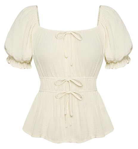 SCARLET DARKNESS Viktorianisch Bluse Damen Schulterfrei Kurzarm mit Elastische Taille Oberteile für Frühling Sommer Aprikose L von SCARLET DARKNESS