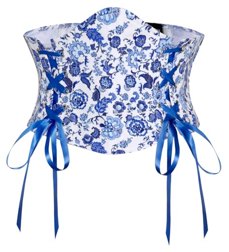 SCARLET DARKNESS Viktorianisch Gürtel Damen Reißverschluss Taillengürtel Lace-up Breiter Korsett Gürtel Blau Blumen 40 von SCARLET DARKNESS