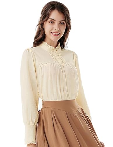 Scarlet Darkness Viktorianische Bluse für Frauen Baggy Baumwolle Langarm Renaissance Shirt, Beige, X-Groß von SCARLET DARKNESS