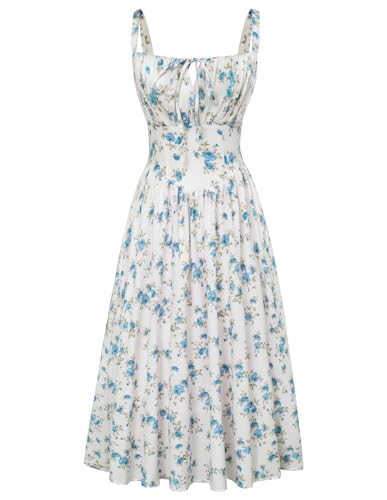 SCARLET DARKNESS Viktorianische Damen Corsagenkleid Hohe Taille mit Taschen Floral Fairy Dress Weiß-Blau Blumen S von SCARLET DARKNESS