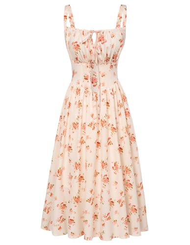 SCARLET DARKNESS Viktorianische Damen Corsagenkleid Hohe Taille mit Taschen Floral Fairy Dress Weiß-Orange Blumen S von SCARLET DARKNESS