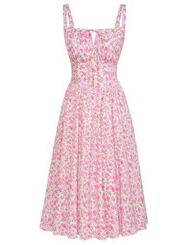 SCARLET DARKNESS Viktorianische Damen Corsagenkleid Hohe Taille mit Taschen Floral Dress Rosa-Grün Blumen S von SCARLET DARKNESS