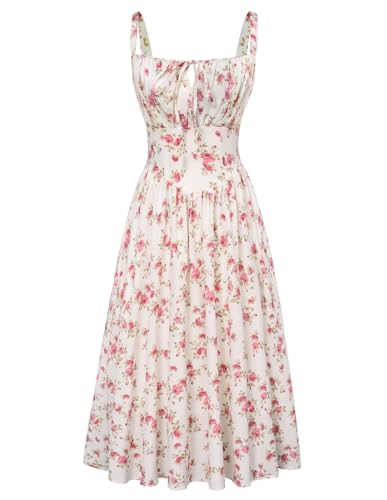 SCARLET DARKNESS Damen Viktorianische Corsagenkleid Hohe Taille mit Taschen Floral Dress Weiß-Rosa Blumen S von SCARLET DARKNESS