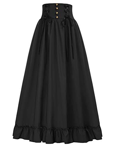 SCARLET DARKNESS Viktorianischer Maxirock für Damen, Vintage, edwardianisch, hohe Taille, A-Linie, Rock, schwarz, XX-Large von SCARLET DARKNESS