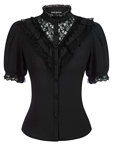 SCARLET DARKNESS Damen Viktorianische Trachtenbluse Elegant Lolita Edwardianische Bluse Schwarz XXL von SCARLET DARKNESS