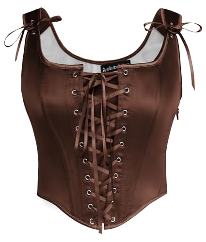 SCARLET DARKNESS Wikinger Korsett Shapewear Schulterfrei mit Reißverschluss Weste Brust Binder Dunkelbraun 42 von SCARLET DARKNESS
