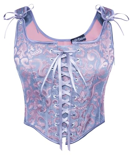 SCARLET DARKNESS Wikinger Korsett Shapewear Schulterfrei mit Reißverschluss Weste Brust Binder Lila Jacquard 42 von SCARLET DARKNESS