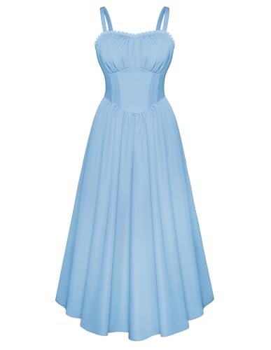 Scarlet DARKNSS Damen Sommerkleid Ärmellos Swing Maxi Kleid Spagettiträgern Trägerkleid Strandkleid Hellblau XL von SCARLET DARKNESS