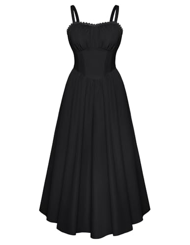 Scarlet DARKNSS Damen Sommerkleid Ärmellos Swing Maxi Kleid Spagettiträgern Trägerkleid Strandkleid Schwarz XL von SCARLET DARKNESS