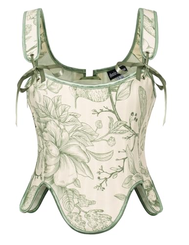 Scarlet Darkness Bustier-Top für Damen, Renaissance-Blumenmuster, Schnürung, Bodyshaper, Korsett mit Reißverschluss, Grünes Blumenmuster, 6 Scarlet Darkness Bustier-Top für Damen, Renaissance-Blumenmuster, Schnürung, Bodyshaper, Korsett mit Reißverschluss, Grünes Blumenmuster, 6 von SCARLET DARKNESS